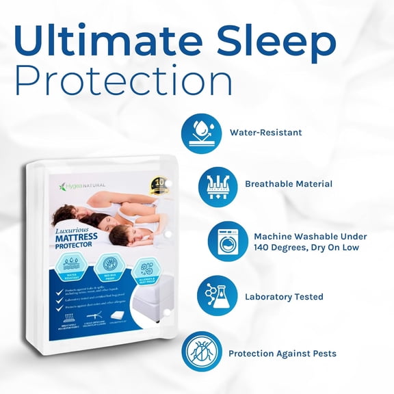 Hygea Natural Luxurious Bed Bug Mattress Protector Cover Zipper Bedding, Waterproof, King
