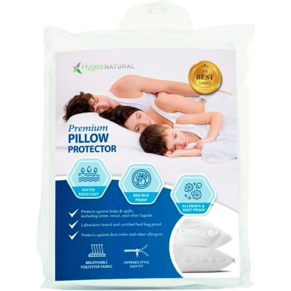 Hygea Natural Luxurious Bed Bug Pillow Protector Cover Water Resistant, King, 2 Pack