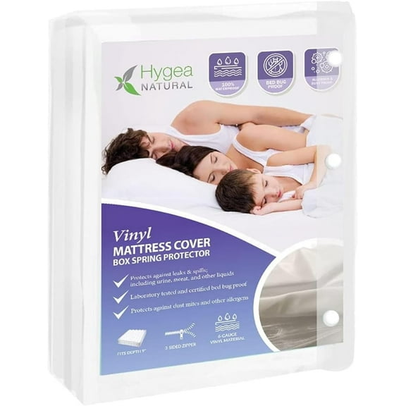 Hygea Natural Mattress Cover 6 Gauge Waterproof Mattress Protector Durable Vinyl Box Spring Cover, XL Full