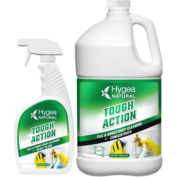Hygea Natural Tough Tile Cleaner, Shower & Floor Cleaner for Soap Scum and Grout, 24 oz + 128 oz Concentrate