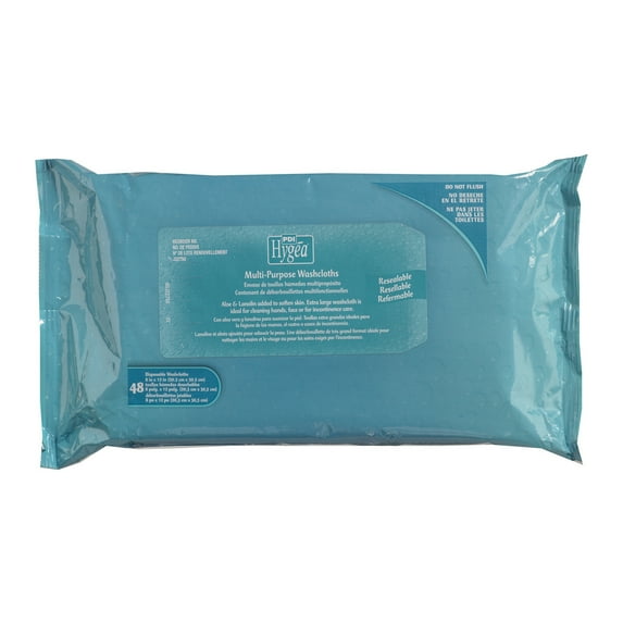 Hygea Personal Wipes for Adults, Disposable Washcloths, 8 in x 12 in, 48 Count, 12 Packs, 576 Total