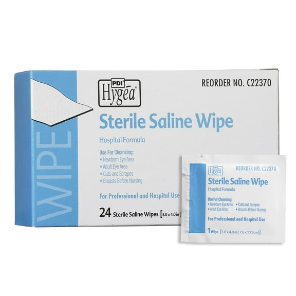 Hygea Saline Wipe Individual Packet Saline Unscented 24 Count, C22370 - Case of 576