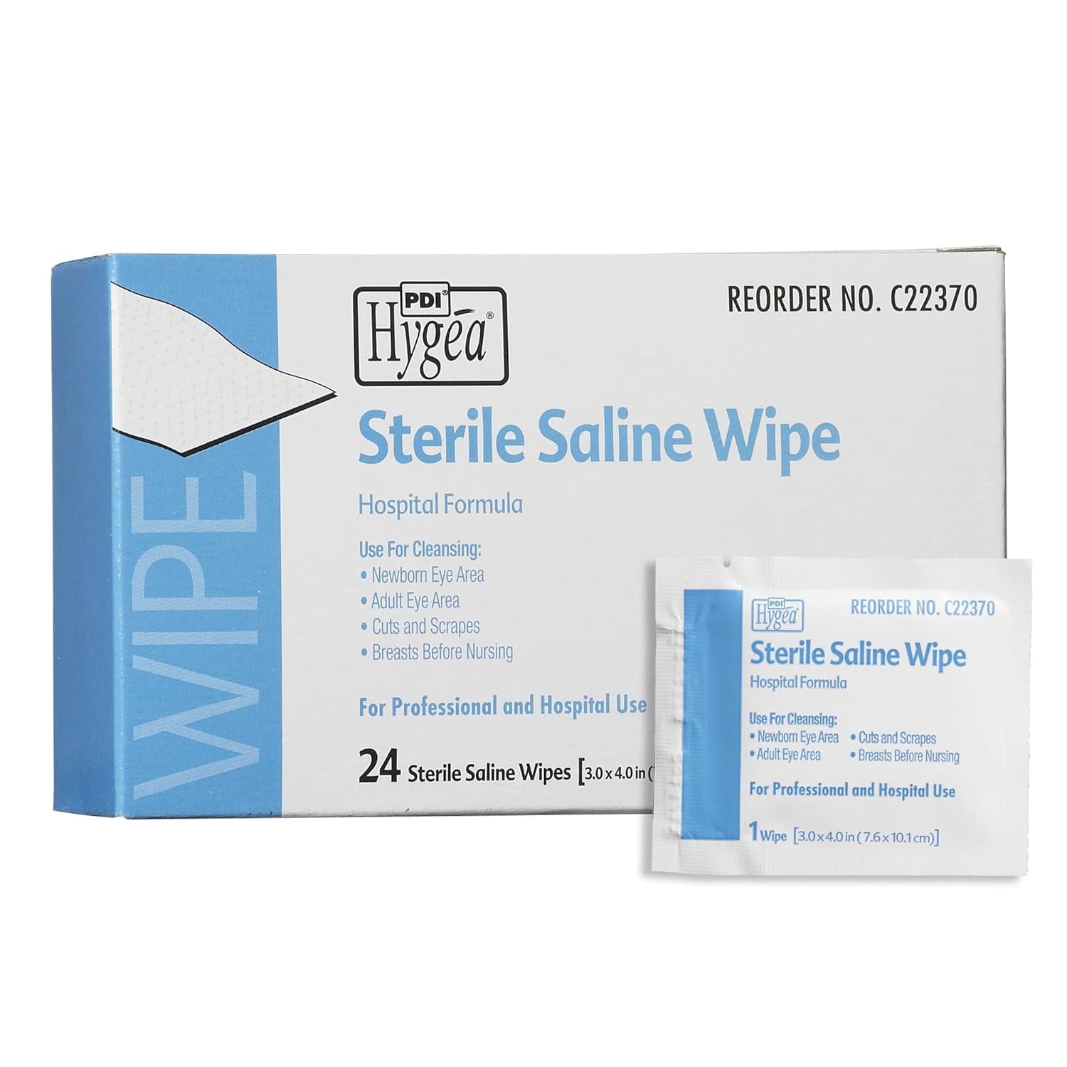Hygea Sterile Saline Latex-Free Wipes - Gentle Cleansing for Eyes, Cuts, & Scrapes - Safe Wound Care & Eye Cleansing Solution - For Post-Operative Care & Nursing Mothers - 24 Wipes - Pack of 4