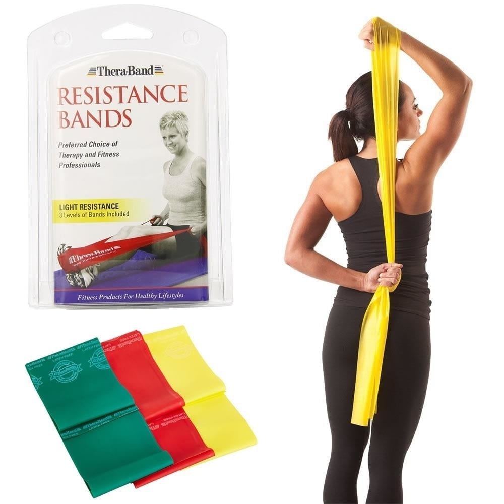 THERABAND Resistance Band Set 5 ft Beginner Yellow Red Green 3 Pack Fitness