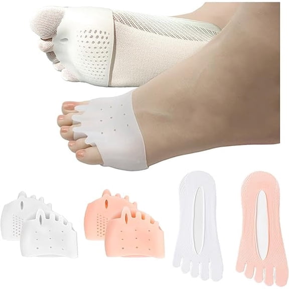Silicone Toe Separators with 2 Pairs Toe Socks for Women, Toe Straightener, Gel Foot Cushions for Overlapping Toes to Foot Pressure Relief (2pairs toe separators + 2pairs toe socks)