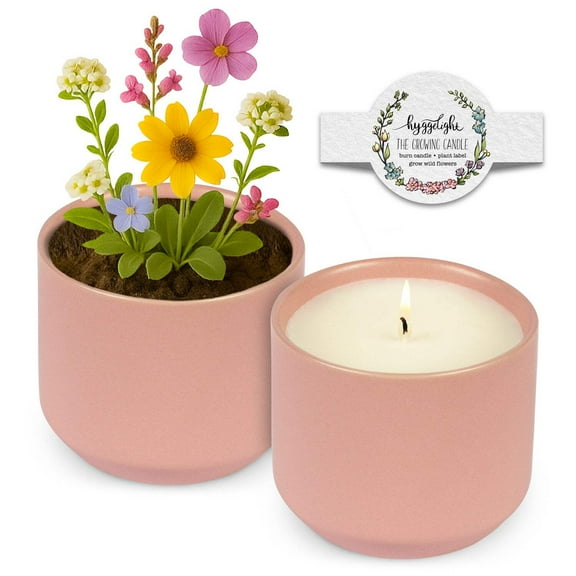 Hyggelight | The Growing Candle Juniper Citronella Soy Candle with Wildflower Seeds, Scented Candle in Adelyn Pink Ceramic Container