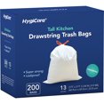 thumbnail image 1 of HygiCare 13 Gallon Drawstring Trash Bag, Tall Kitchen, 200 Count, Unscented, Super Strong, Leakproof, 1 of 9