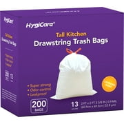 HygiCare 13 Gallon Tall Kitchen Drawstring Trash Bags, 200 Count, Lavender Scent, Super Strong, Leakproof