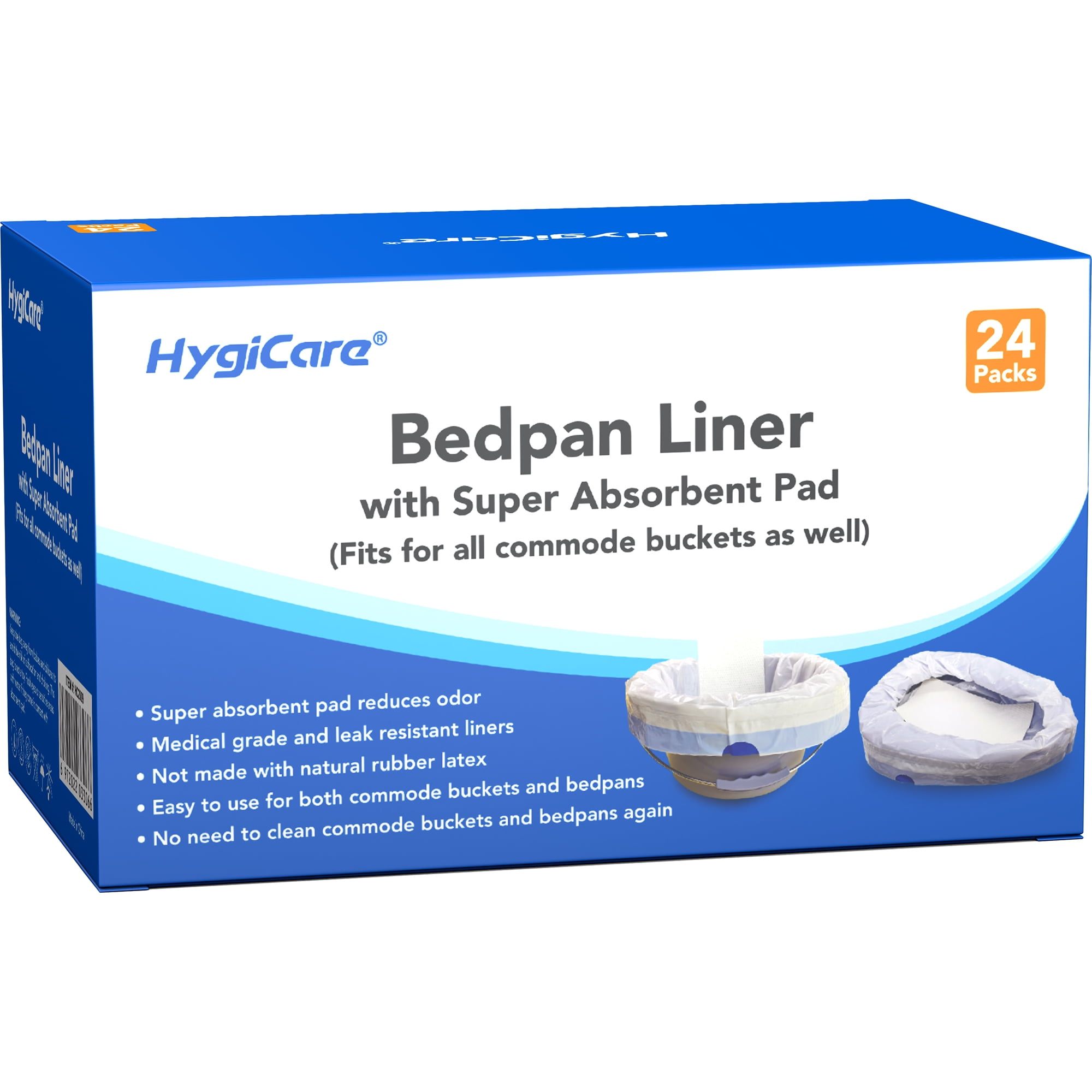 HygiCare Commode and Bedpan Liners with Super Absorbent Pads 24 Count
