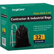 HygiCare Contractor & Industrial Bags, 42 Gallon, Extra Thick 3MIL, Heavy Duty with Tie Flaps, 32 Count