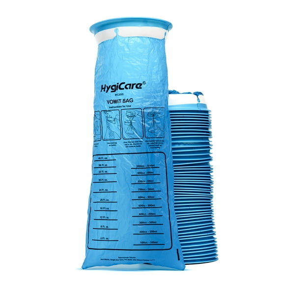 HygiCare Vomit Bag Value Pack, 50ct, Medical Grade, Leakproof, Perfect for Travel, Pregnancy, and Motion Sickness