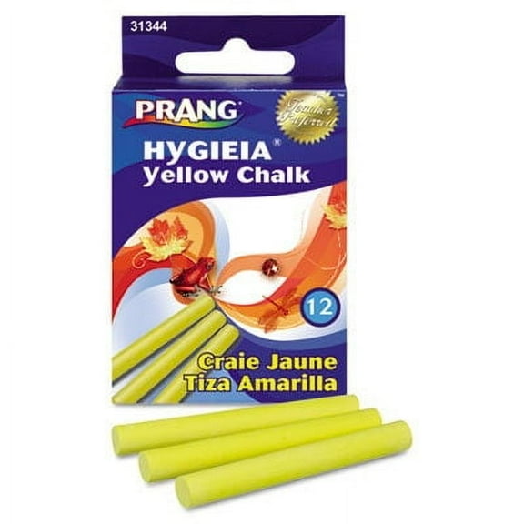 Hygieia Dustless Board Chalk, 3 1/4 X 0.38, Yellow, 12/Box