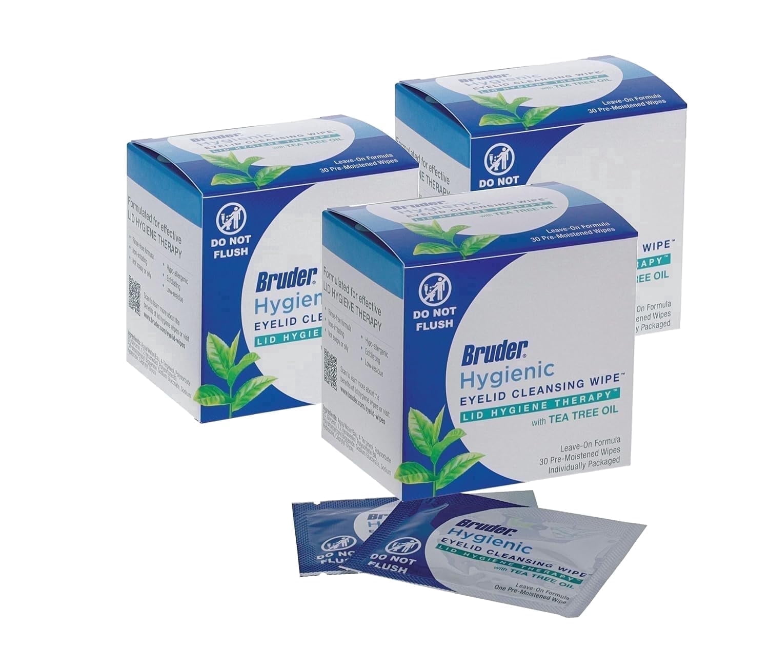Hygienic Eyelid Cleansing Wipes with Tea Tree Oil 30 Count Box (Pack of 3) l Relief from Demodex l Pre-Moistened, Rinse-Free Exfoliating Wipes Remove Excess Oil and Debris from Eyelids