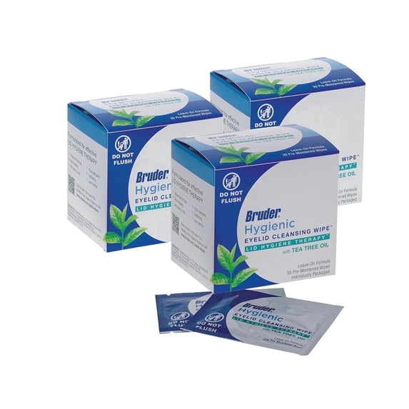 Hygienic Eyelid Cleansing Wipes with Tea Tree Oil 30 Count Box (Pack of 3) l Relief from Demodex l Pre-Moistened, Rinse-Free Exfoliating Wipes Remove Excess Oil and Debris from Eyelids