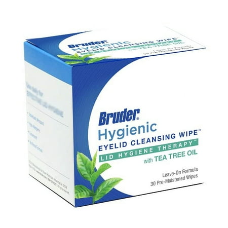 Bruder Hygienic Eyelid Cleansing Wipes with Tea Tree Oil for Demodex and Blepharitis, 30 Count