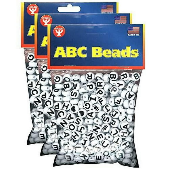 Hygloss ABC Beads, Black and White, 300 Per Pack, 3 Packs