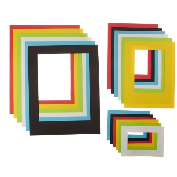 Hygloss Bright Frames - Rectangle Paper Frames with Rectangle Cut-out - 6 Fun Colors - Assorted Sizes - Small, Medium & Large - 6 each of 3 Sizes - 18 Count