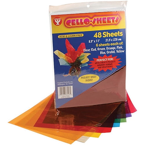 Hygloss Products-78548 Cello Sheets - Great for Arts, Crafts, DIY Projects, Classroom Activities, Gift Wrapping And More, 8.5 by 11 Inches, 8 Colors (6 Each) 48 Pack