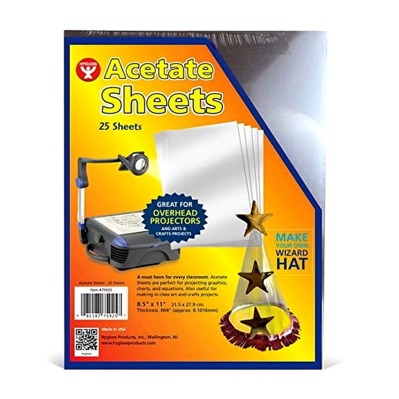 Hygloss Clear Acetate Sheets, 8.5 x 11 in, 7 Mil, 25 Pack