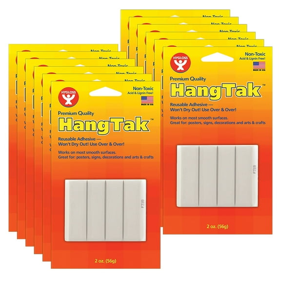 Hygloss HangTak Reusable Adhesive, White, 2 oz. Per Pack, 12 Packs