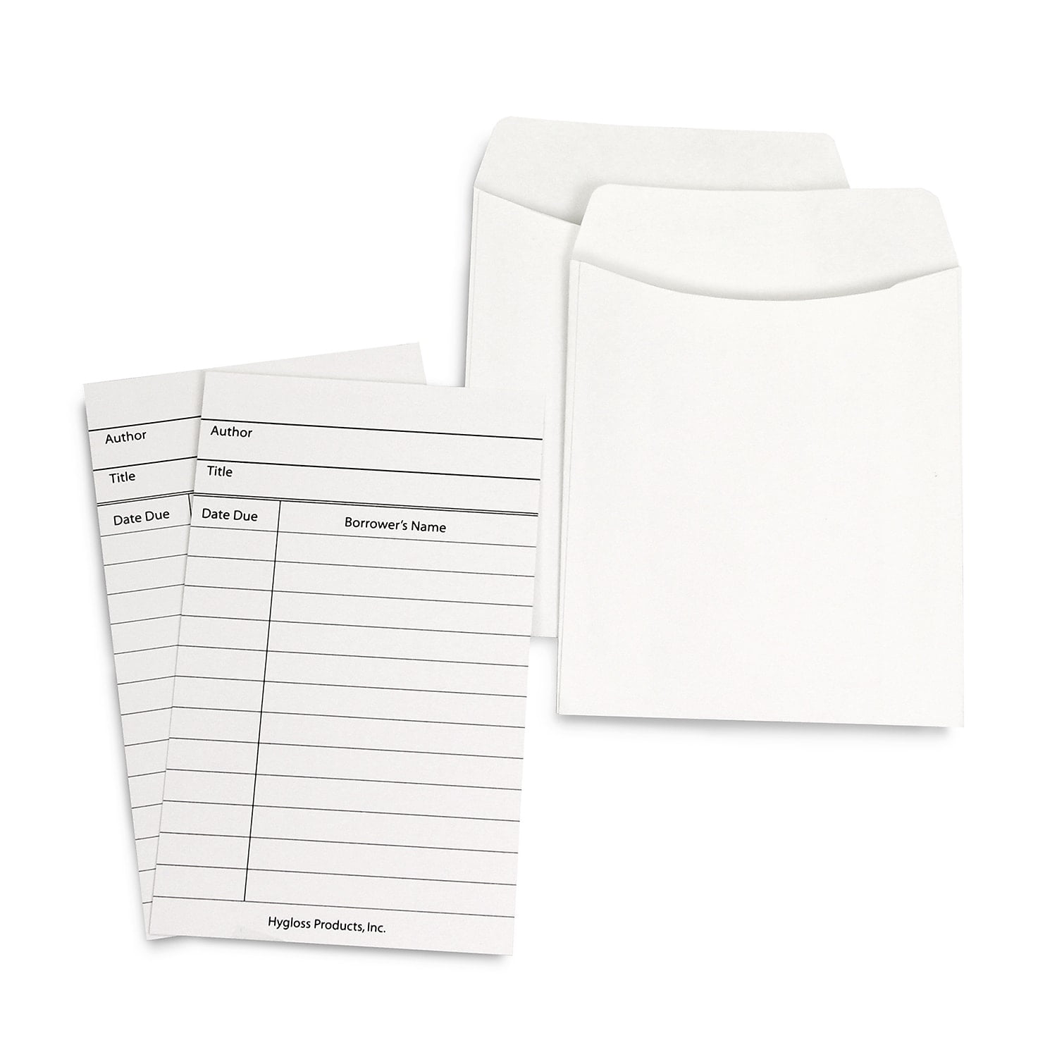 Hygloss Library Cards & Non-Adhesive Pockets Combo, White, 150 Each/300 Pieces