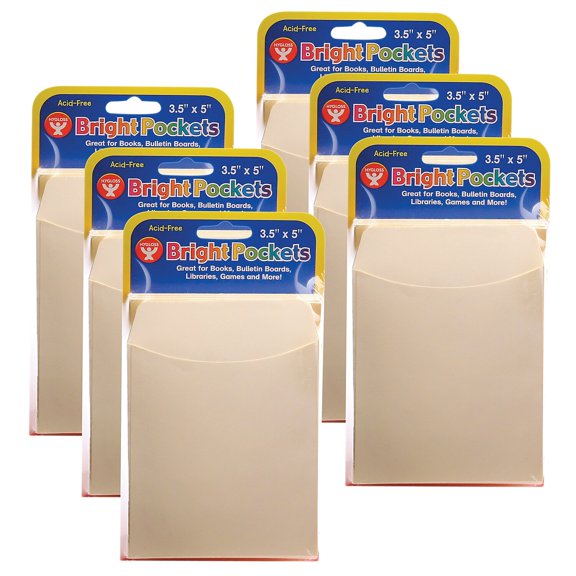 Hygloss Library Pockets, 3.5" x 4.5", Non-Adhesive, Manila, 40 Per Pack, 6 Packs