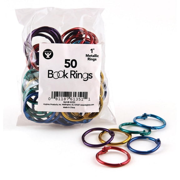 Hygloss Metallic Book Rings, 1", Pack of 50