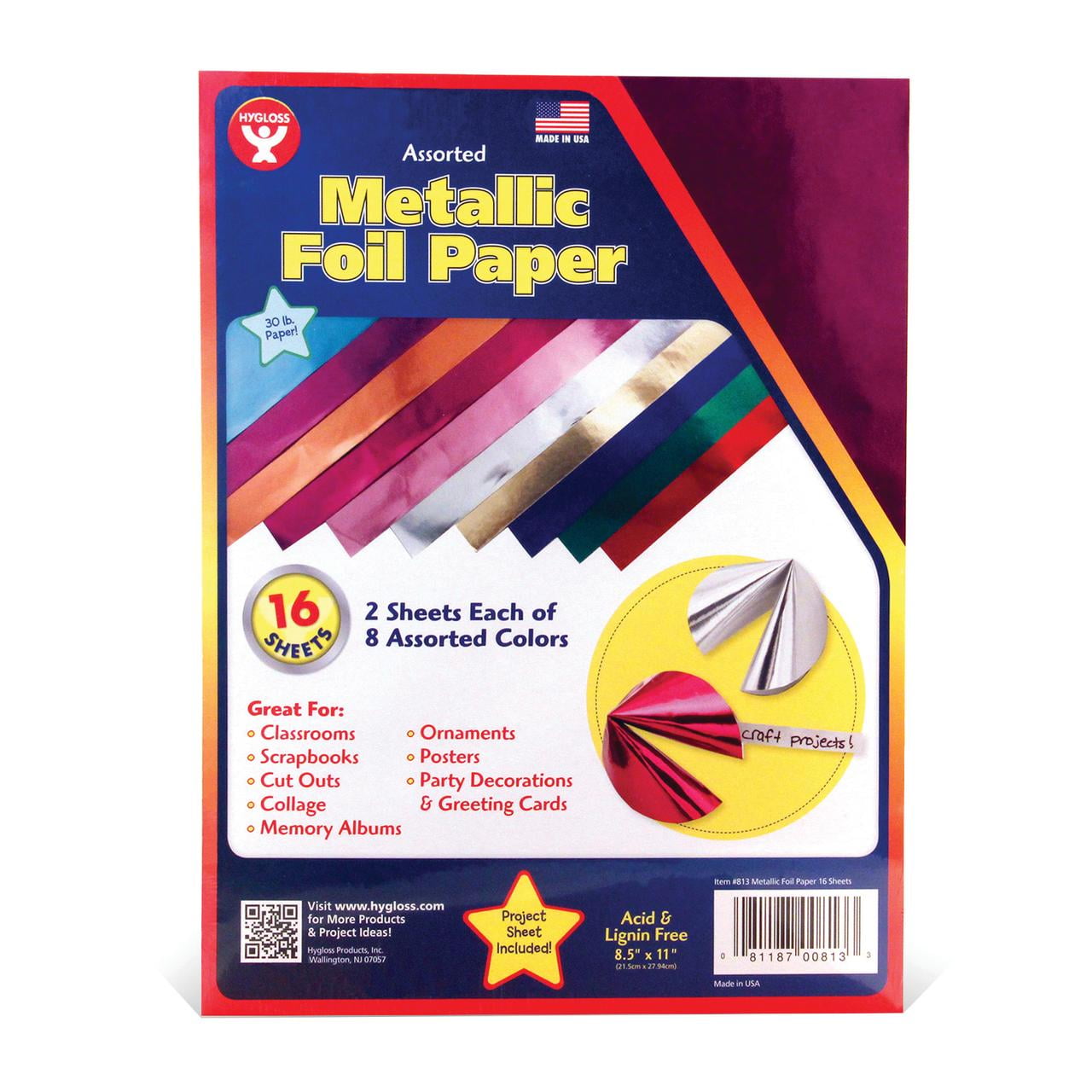 Hygloss Products Metallic Foil Paper Sheets - 10 x 13 inch, 40 Sheets - Assorted Colors