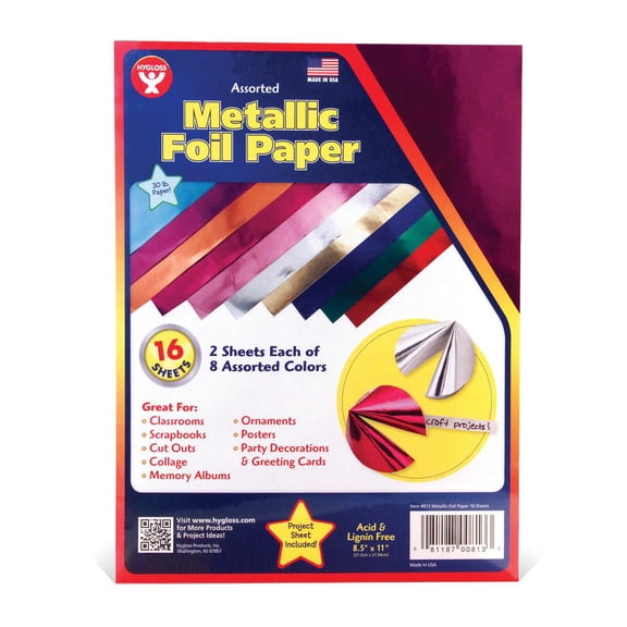 Hygloss Metallic Foil Paper Sheet 8.5" x 11" Assorted, 16 Sheets/Pkg.