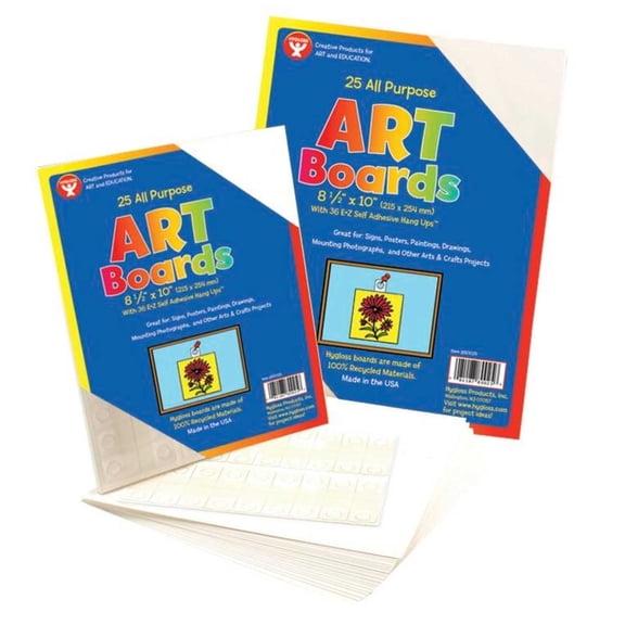 Hygloss Multi-Purpose Art Board With Self-Adhesive Hanger, 10" x 13 ", White, 25pk