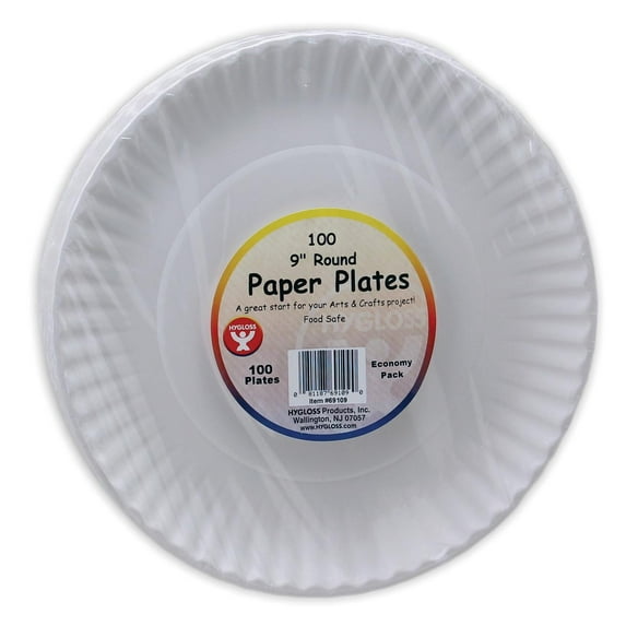 Hygloss Paper Plates 9", White, Pack of 100