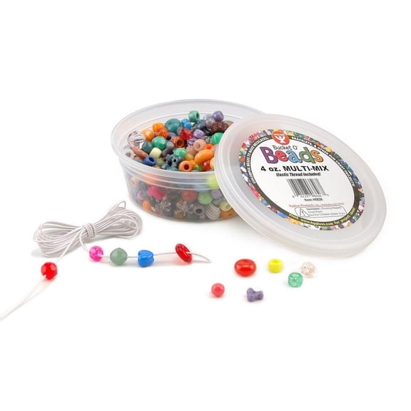 Hygloss Products Bucket O'Beads with Thread-4 oz Multi-Mix, Container (with Elastic