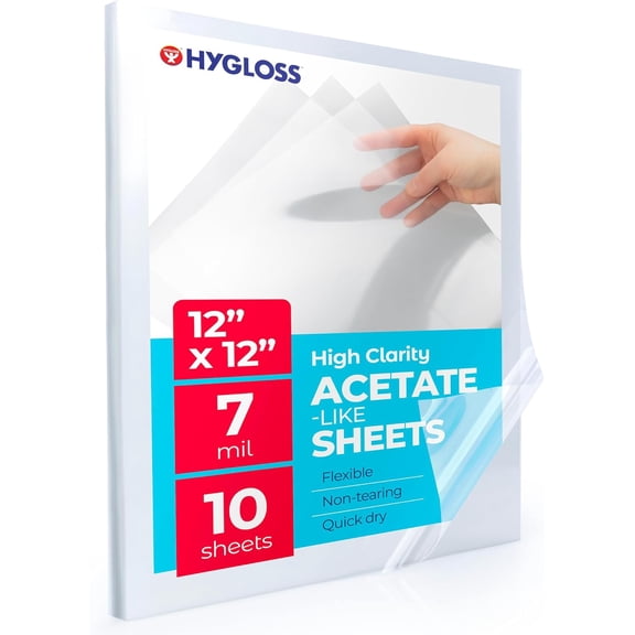 Hygloss Products Face Shield Plastic High Clarity .7 Mil Polyester For DIY Arts and Crafts, Stencils 12 x 12, 50 Sheets, Clear