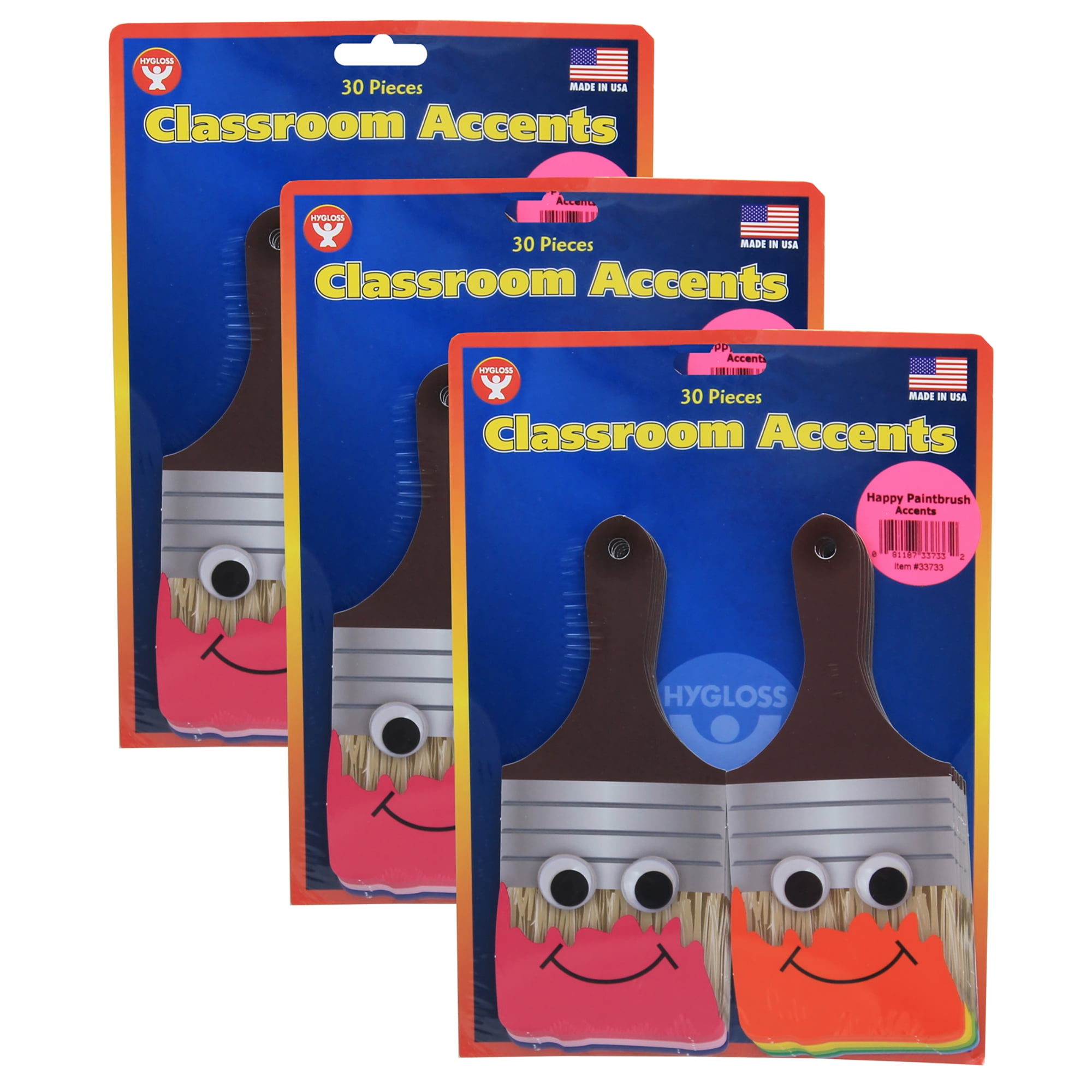 Hygloss 7" Happy Paintbrush Accents, 30 Per Pack, 3 Packs