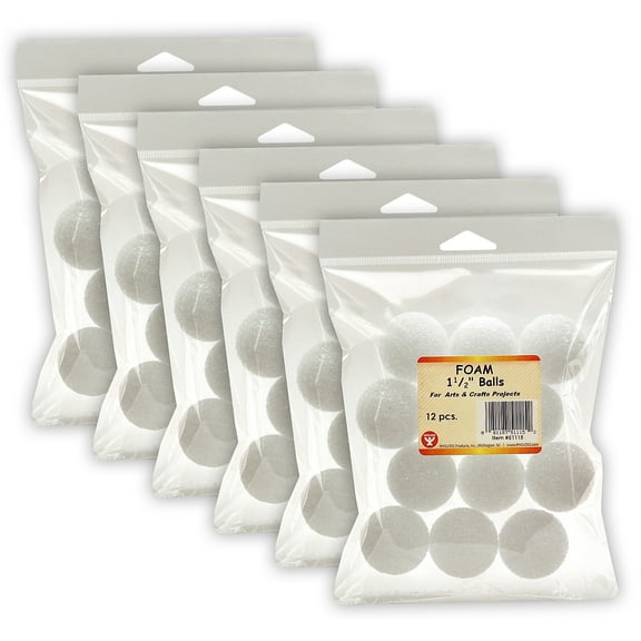 Hygloss Products HYG51115-6 Styrofoam 1.5 in. Balls - 12 Per Pack - Pack of 6