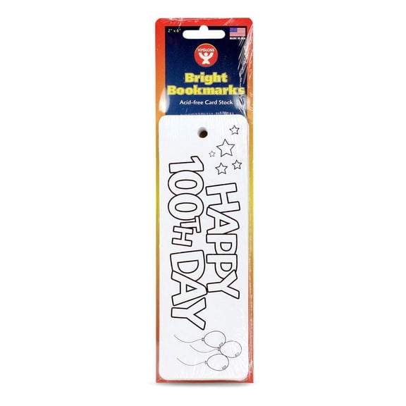 Hygloss Products Happy 100th Day Bookmarks - White Bookmark with Happy 100th Day on The Front - Fun to Personalize - Make Reading Fun - 2 x 6 - 25 Pack