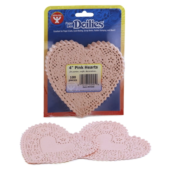 Hygloss Heart Doilies, Pink, 4", Pack of 100