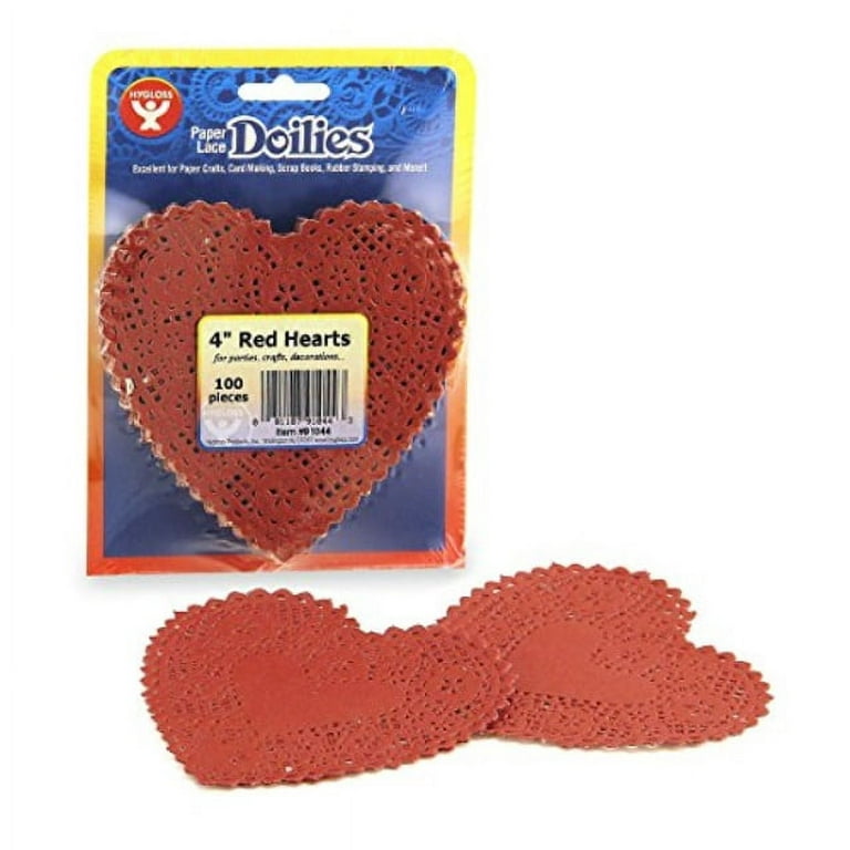 Hygloss Products Heart Paper Doilies - 4 Inch Red Lace Doily for