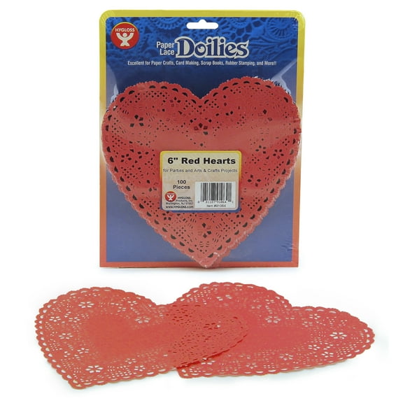 Hygloss Heart Doilies, Red, 6", Pack of 100
