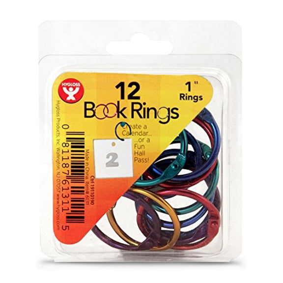 Hygloss Products Book Rings - 1 Inch Assorted Colored Steel Binder Rings, 12 Pack