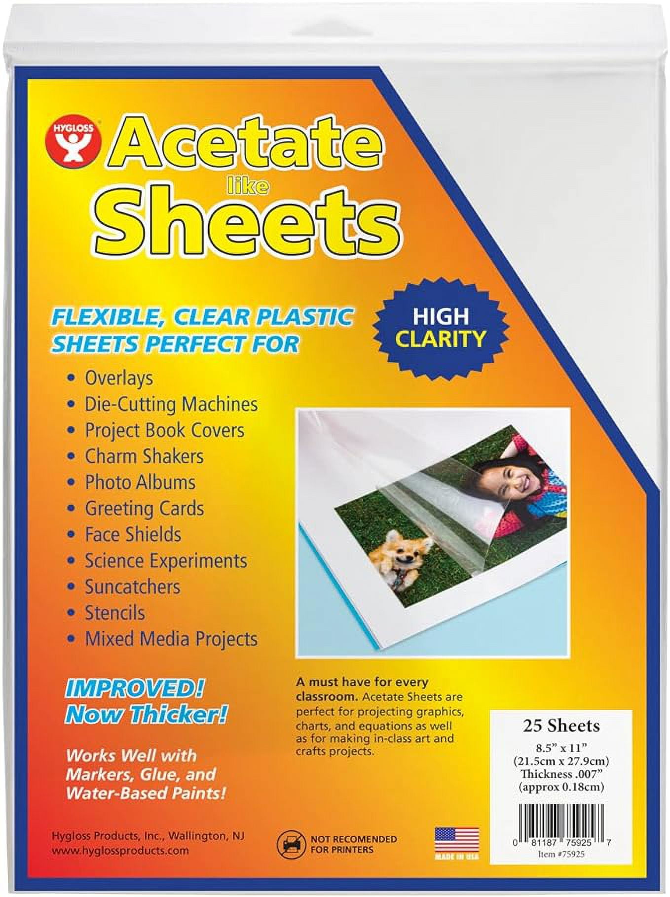  Hygloss Products Overhead Projector Sheets Acetate-Like Transparency  Film, For Arts And Craft Projects and Classrooms, Not for Printers, 8.5” x  11”, 25 Sheets : Office Products