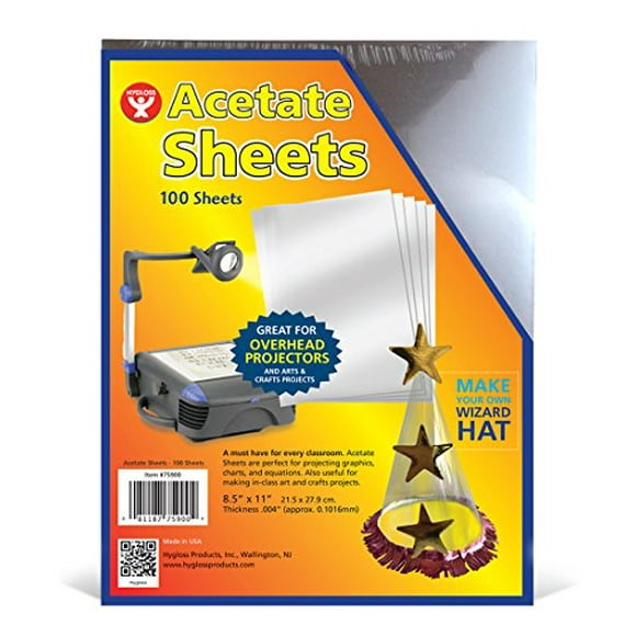 Hygloss Products Overhead Projector Sheets Acetate Transparency Film, For Arts And Craft Projects and Classrooms, Not for Printers, 8.5? x 11?, 100 Sheets
