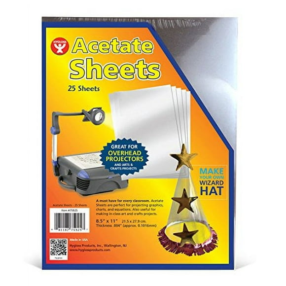 Hygloss Products Overhead Projector Sheets Acetate Transparency Film, For Arts And Craft Projects and Classrooms, Not for Printers, 8.5? x 11?, 25 Sheets