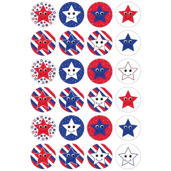 Hygloss Products Patriotic Glossy Smiley Stars and Stripes Stickers - 480 Stickers, 20 Sheets Stars and Stripes Patriotic