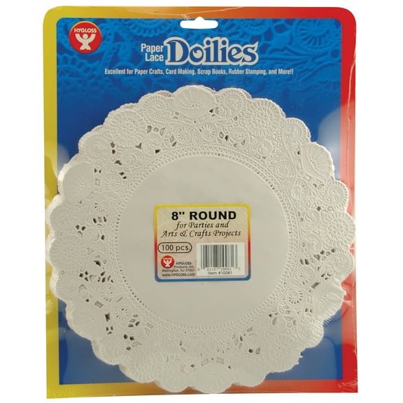 Hygloss Round Paper Lace Doilies, White, 8", Pack of 100