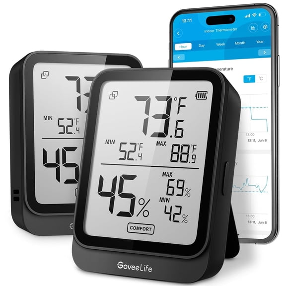 Hygrometer Thermometer H5104 2Pack, Bluetooth Room Temperature Monitor with APP Alert and 2 Years Date Storage Export, Remote LCD Digital Hygrometer Indoor Humidity Meter, Greenhouse
