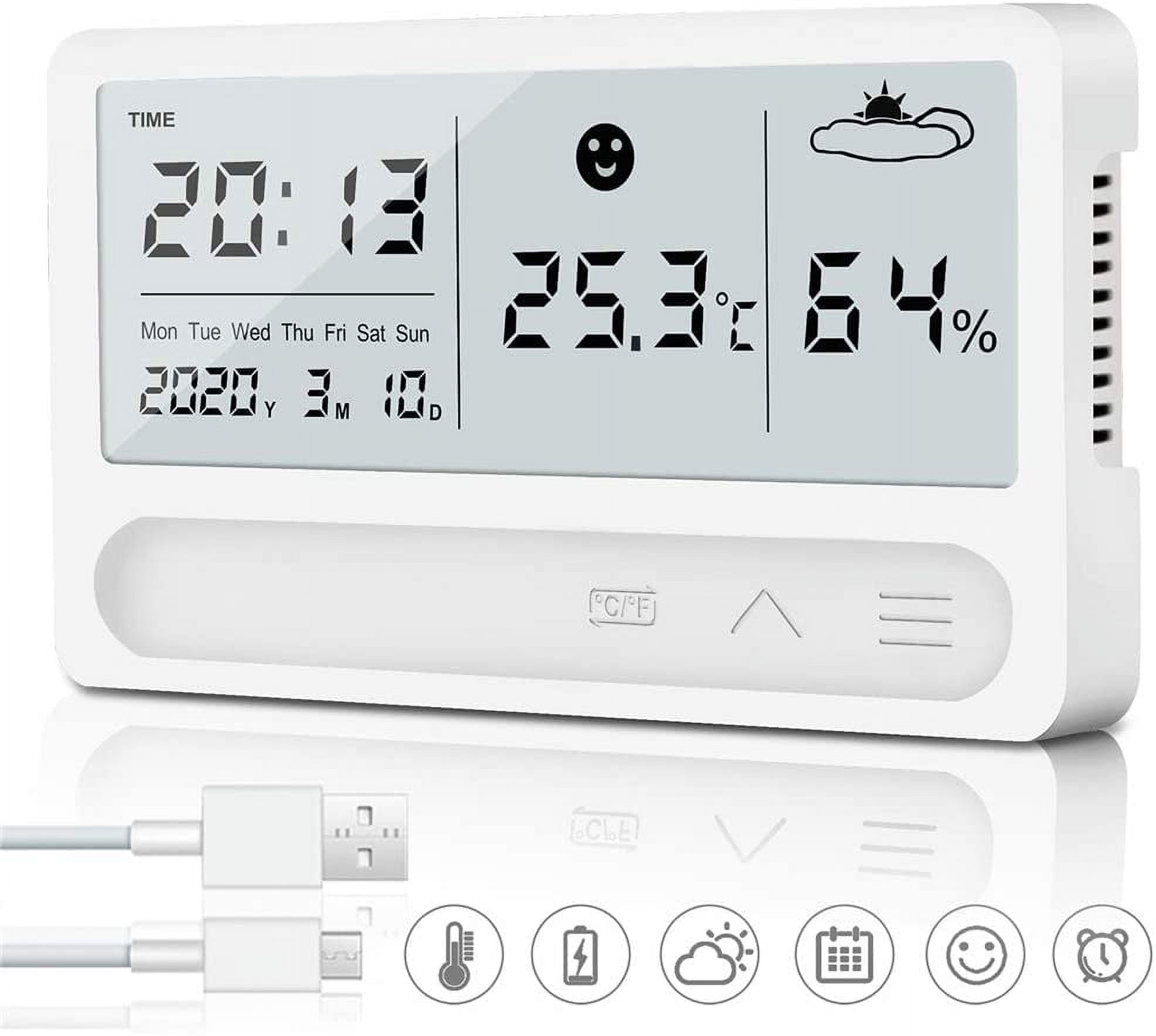 Hygrometer Thermometer Indoor, Rechargeable Digital Thermo Hygrometer With Alarm Clock And 2S Fast Detection, High Accuracy Hydrometer Humidity For Baby Room Office