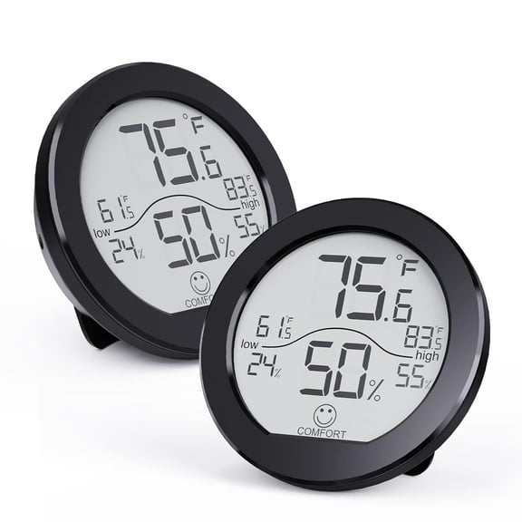 Hygrometer Thermometer for Room Temperature Humidity Meter Indoor Thermometer Accuracy Calibration LCD Temperature Sensor with Maximum and Minimum Records, TH1, Black, 2 Pack