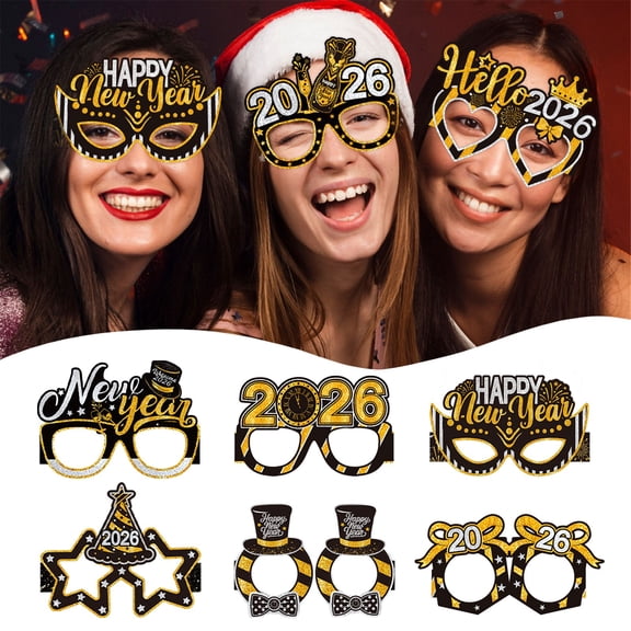 Hyhucoie 2026 New Year's Glasses Decoration Happy New Year Party Prop Funny Photo Booth Accessories for Adults Countdown Celebration