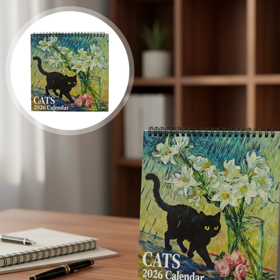 Hyhucoie 2026 Wall Calendar Cats in Famous Paintings Funny Art Monthly Planner Home Decor Gag Gifts for Cat Lovers